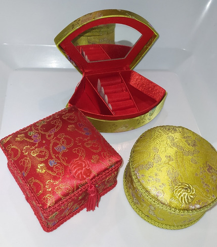 Imagen 6 de 6 de Lote Alhajero Porta Anillo Espejo Y 2 Cajas Estilo Vintage