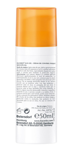 Imagen 2 de 8 de Protector Solar Facial Seco Oil Control Fps 50 Eucerin 50ml