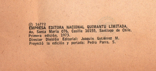 Frontera Luis Durand. Quimantú . (Usado)