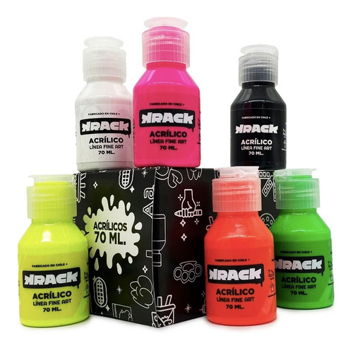 Pack Acrílicos Krack Colores Fluor 70ml 6 Uni