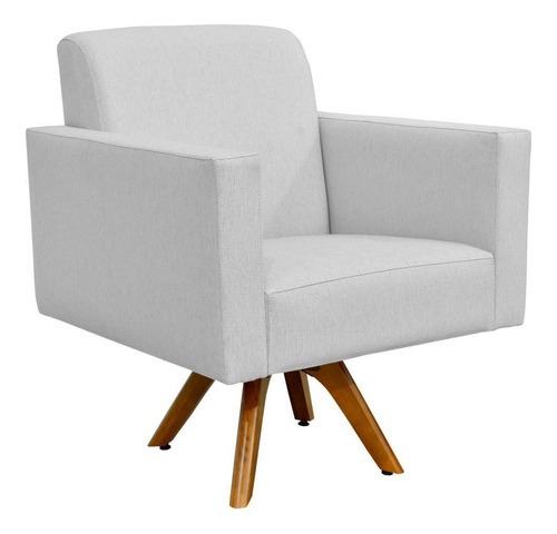 Poltrona Decorativa Giratória Madeira Para Sala de Estar Helô L02 Linho Cinza