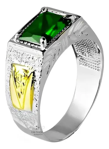 comprar Anel De Formatura Masculino Prata Pedra Verde Todos Cursos