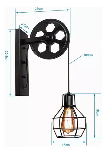 Lámpara De Pared Rústica Polea Vintage Industrial Oxido