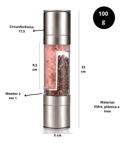 Yab - Moedor De Pimenta E Sal Grosso Gourmet 2 Em 1 Manual Duplo Aço Inox Premium Triturador Temperos E Especiarias