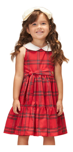 Vestido Infantil Menina Xadrez Vermelho Bambollina Bb1235