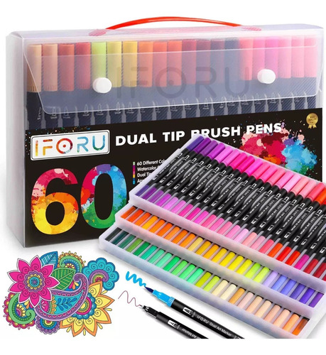 Brush Pen Fineliner Brush Markers Dos Puntas 60 Colores