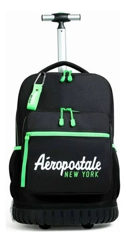 Mochila Escolar Aeropostale Con Ruedas Luminosas 47 X 34 X 21 Cm Color Negro Diseño De La Tela Liso