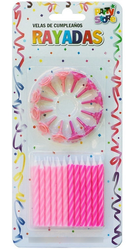 Imagen 1 de 3 de Pack Set Velas Cumpleaños Cortas Rayadas Blister X 24