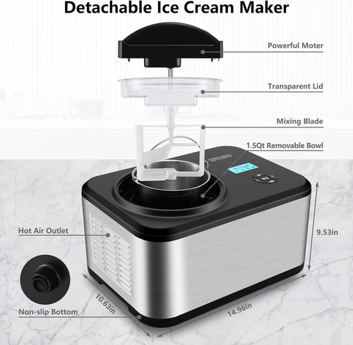 Maquina P/ Hacer Helado Kumio Con 4 Modos, Lcd, 1.5 L