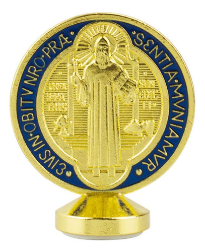 Medalhão São Bento Dourado Azul Ou Prateado Azul Metal Uso