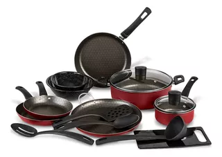 Batería Equipa Tu Cocina Cinsa Esencial De 15 Piezas Rojo