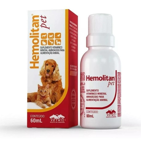 Hemolitan Pet Suplemento Para Cães Gatos Gotas - Vetnil 60ml