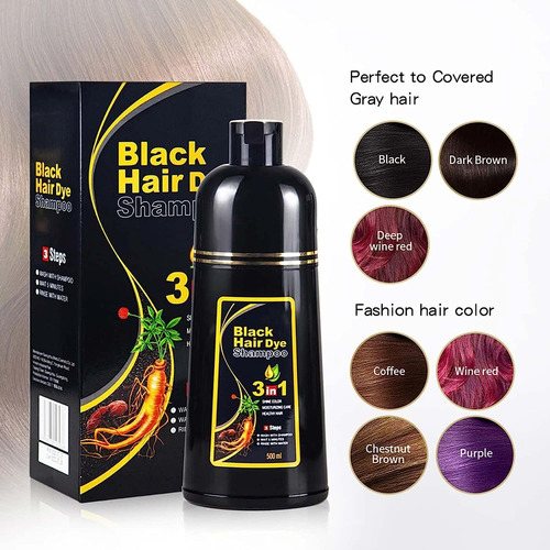 Champú Instant Hair Color Para Cabello Gris, 3 En 1, Cabello