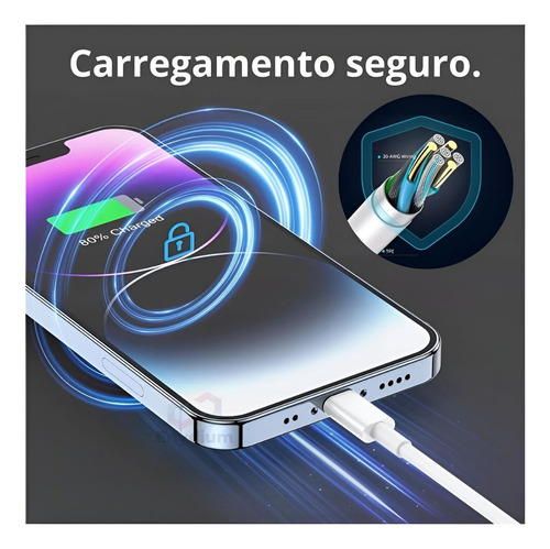 Carregador 20w Turbo Para iPhone 8 X XR 11 12 13 14 Pro Max Fonte Usb C Cor Branco