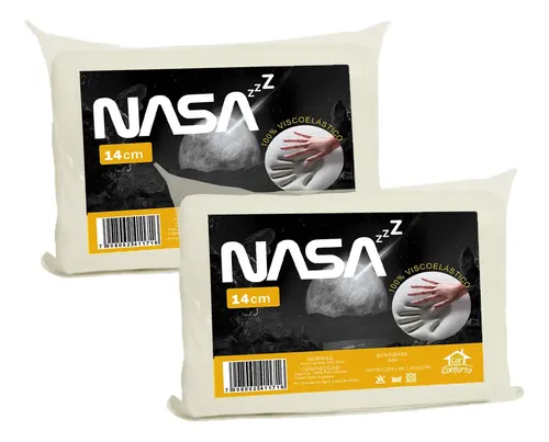 Kit 2 Travesseiro Nasa Z Alto Com Capa de Zíper 200Fios Percal D40 100% Viscoelástico Lar Conforto