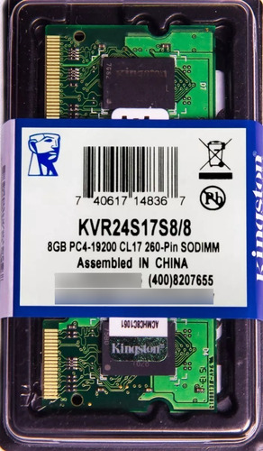 Memória Kingston Ddr4 8gb 2400 Mhz Notebook Kit C/100 Unid