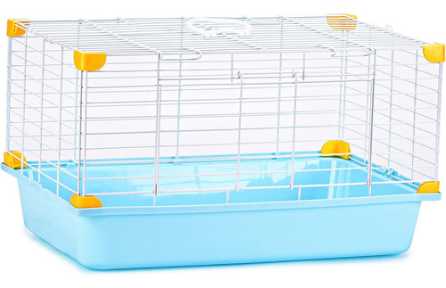 Jaula Transportadora Para Conejo Erizo Cuyo | Comedero | 45x30x25cm | Color Azul - Blanco
