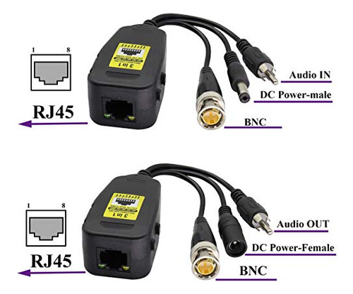 Transmisor Bnc A Rj45 Con Balun De Audio Y Video Pasivo
