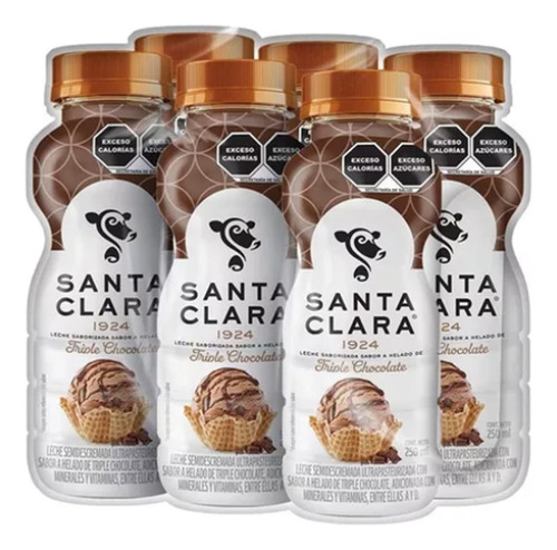 6 Pz Leche Santa Clara Sabor Helado Triple Chocolate 250ml