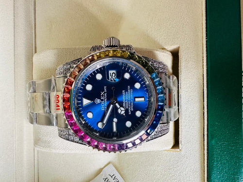 Reloj Rolex Japonés Submariner Pedreria +fullset Plateado Tricolor Azul (Usado)