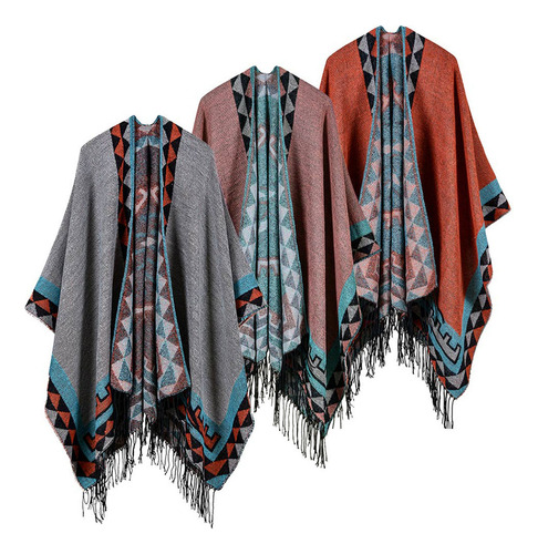 Capa Tipo Poncho Largo, Sobredimensionada, Cálida, Con Chal