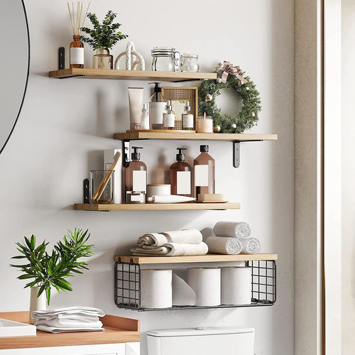 Estantes Flotantes Para Baño Con Canasta De Almacenamiento
