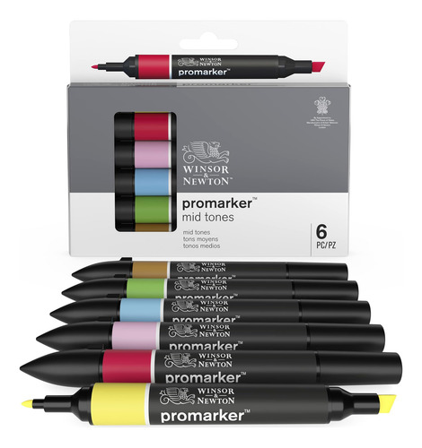 Winsor & Newton Promarker Set, 6 Unidades, Tonos Medios