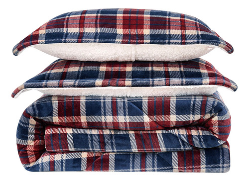 Juego De Edredón A Cuadros Azul Y Rojo Truly Soft