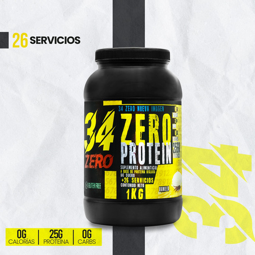 Proteína Hidrolizada 34 Zero 1kg Sabores 26 Servicios Vainilla