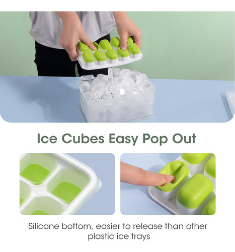 Ice Cube Tray With Lid And Bin, 4 Pack Silicone Plastic Ice