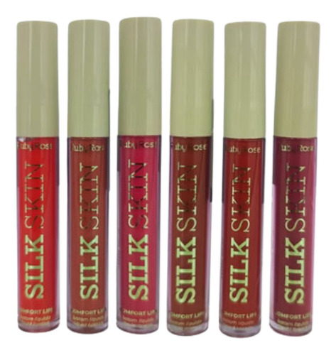 Kit 6 Batons Liquido Silk Skin Comfort Lips Matte Ruby Rose Cor Kit-g2