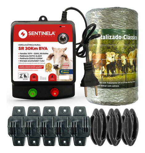 Kit Cerca Elétrica Rural Sr30 250m Fio Isolador W E Castanha