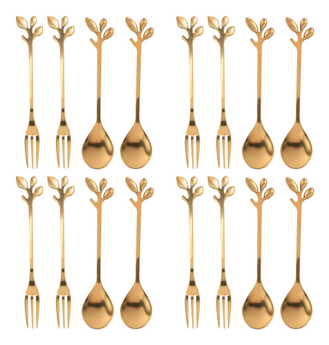 Cuchara Y Tenedor Para Café Tableware Gold Leaf, Paquete De