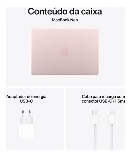 Macbook Neo 13 Polegadas Chip A18 16gb 256gb Cor Blush-clara