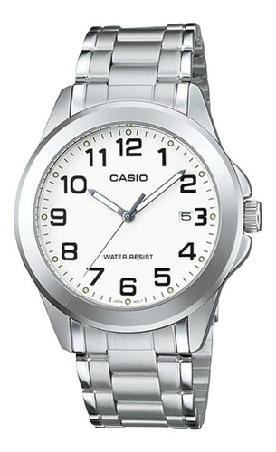 Reloj pulsera Casio MTP-1215 con correa de acero inoxidable color plateado - fondo blanco