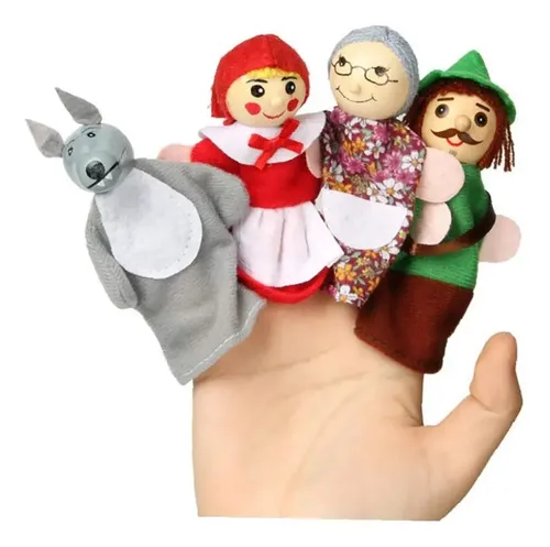 Marionetas De Dedo De Caperucita Roja - Set De 4 Títeres De Tela Y Madera Para Cuentos Infantiles