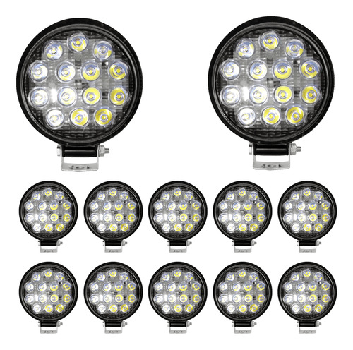 12x Farol De Milha 14 Led 42w 12v/24v Redondo Off-road 6000k