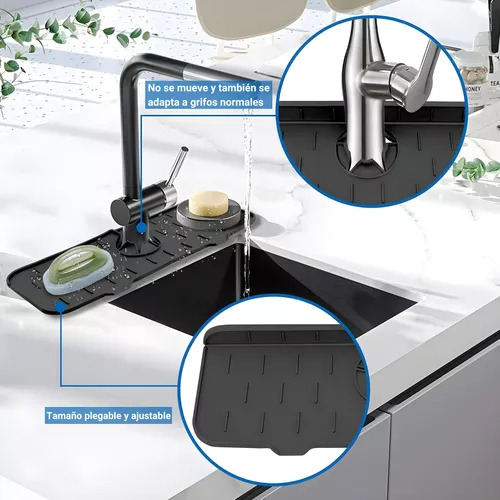 Kitx3 Cocina Organizador Protector Mesada Paño Acero Cepillo Negro Y Surtido