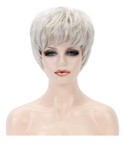 Perucas Pixie Loiras Platinadas Curtas Retas Com Franja