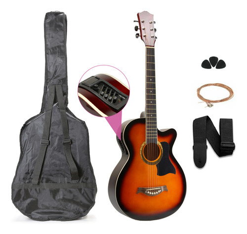Guitarra Electroacústica Femmto 38in naranja diapason Arce para diestros con Equalizador y accesorios