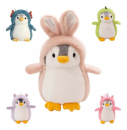 Pingüino De Peluche Disfrazado De Dinosaurio Y Conejito Unic