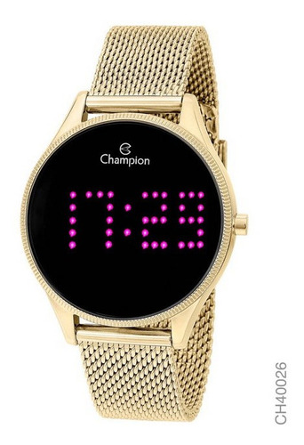 Relógio Champion Dourado Digital Led Lilás Ch40026h Novo