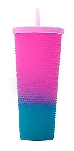 Vaso Texturizado De Tachuelas 710 Ml Libre De Bpa Rosa Verde