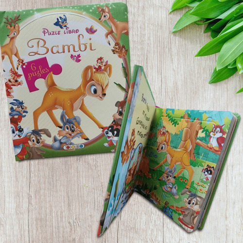 Cuentos Clásicos Libro Puzzle Bambi 6 Puzzles Cartón Duro