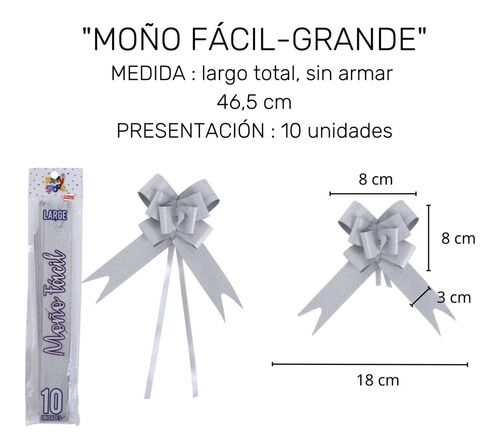 Imagen 2 de 10 de Moño Fácil Grande X 10 Unidades Regalo Adornos Glitter