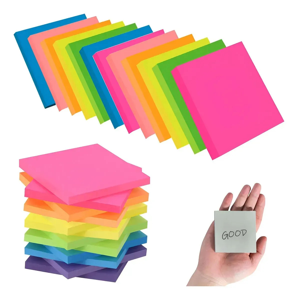 1200 Hojas Notas Adhesivas Neon Tipo Post-it 7.6x7.6cm Block