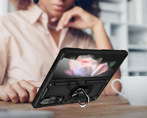Imagem 2 de 6 de Capa Anti-impacto Cam Shield Para Galaxy Z Fold 3 - Preta