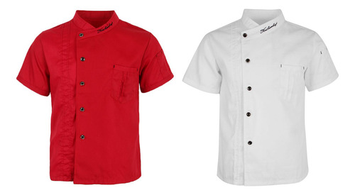 2x Transpirable Hombres Mujeres Chef Abrigo Manga Corta