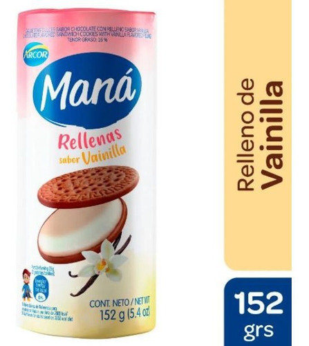 Galletitas Mana Rellenas Sabor Vainilla 152grs  Pack 12 Unid