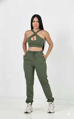 Calça Feminina Jogger Blogueira Com Elastano Verde-musgo Liso G